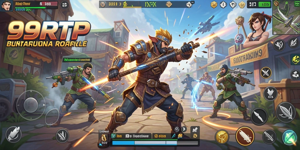 Screenshot gameplay 99RTP dengan pertempuran intens Battle Royale.