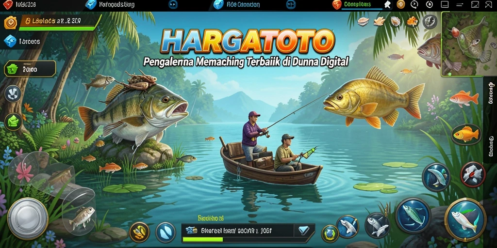Screenshot gameplay HARGATOTO dengan aksi memancing yang menegangkan.
