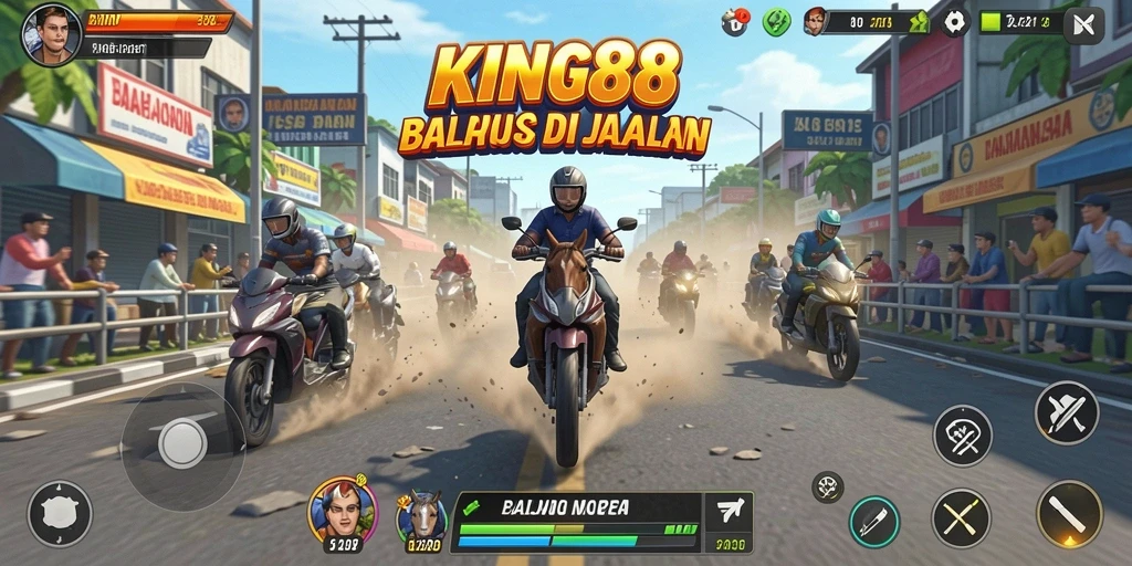 Screenshot menunjukkan aksi balapan mendebarkan di KING88.