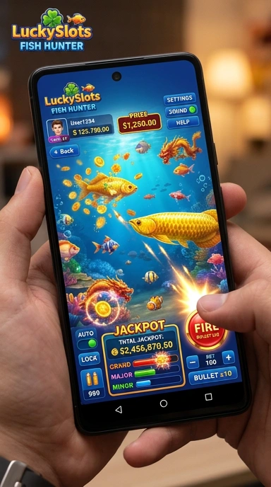 Tampilan beranda aplikasi LuckySlots yang menarik.